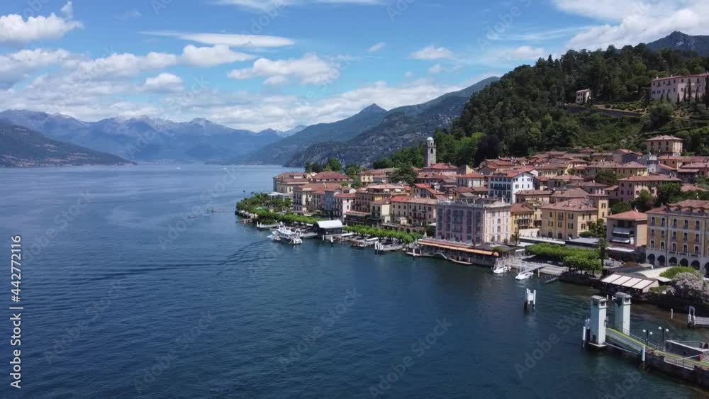 Aerial landscape from the drone on a sunny day of Como lake in Bellagio, north Italy, Lombardy Aerial landscape from the drone on a sunny day of Como lake in Bellagio, north Italy, Lombardy