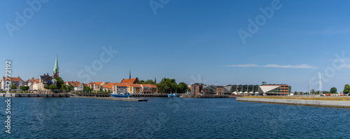 panorama cityscape of the harbor and old town of Helsingor in northern Denmark