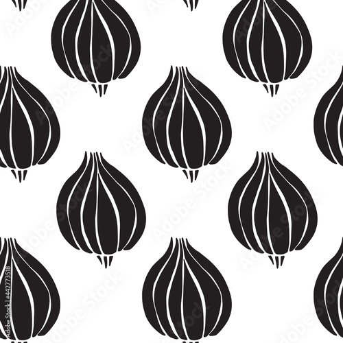 Seamless pattern. Print with graphic onion. Doodle sketch