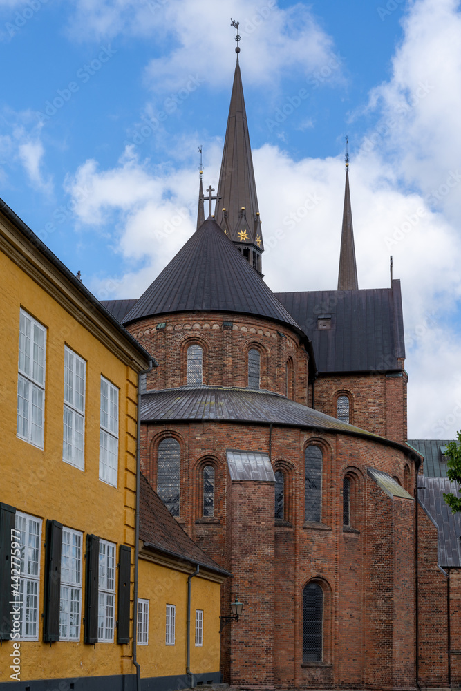 detail view of the historic Lutheran Roskilde cathedral in the city center