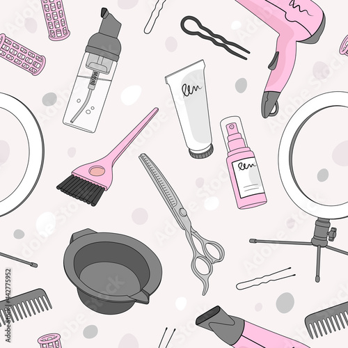 Seamless pattern with elements for hairdressing salon. Vector illustration