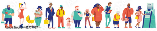 People icon with different people waiting in line at ATM vector illustration