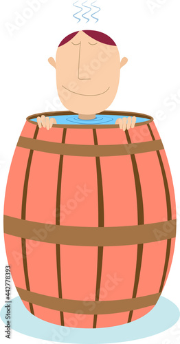 Man sits in the wooden cask filled up with water illustration
Man gets a pleasure from bathing in the big wooden tun with water isolated on white
