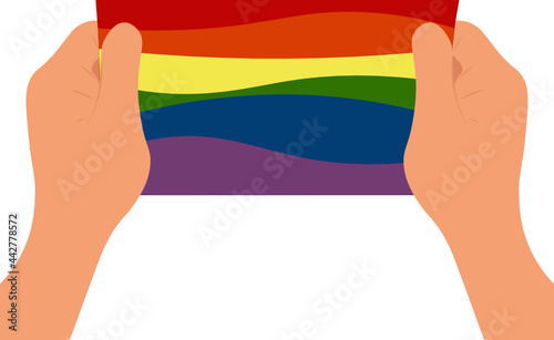Bandera LGBT en tus manos. Símbolo LGBT. fondo transparente