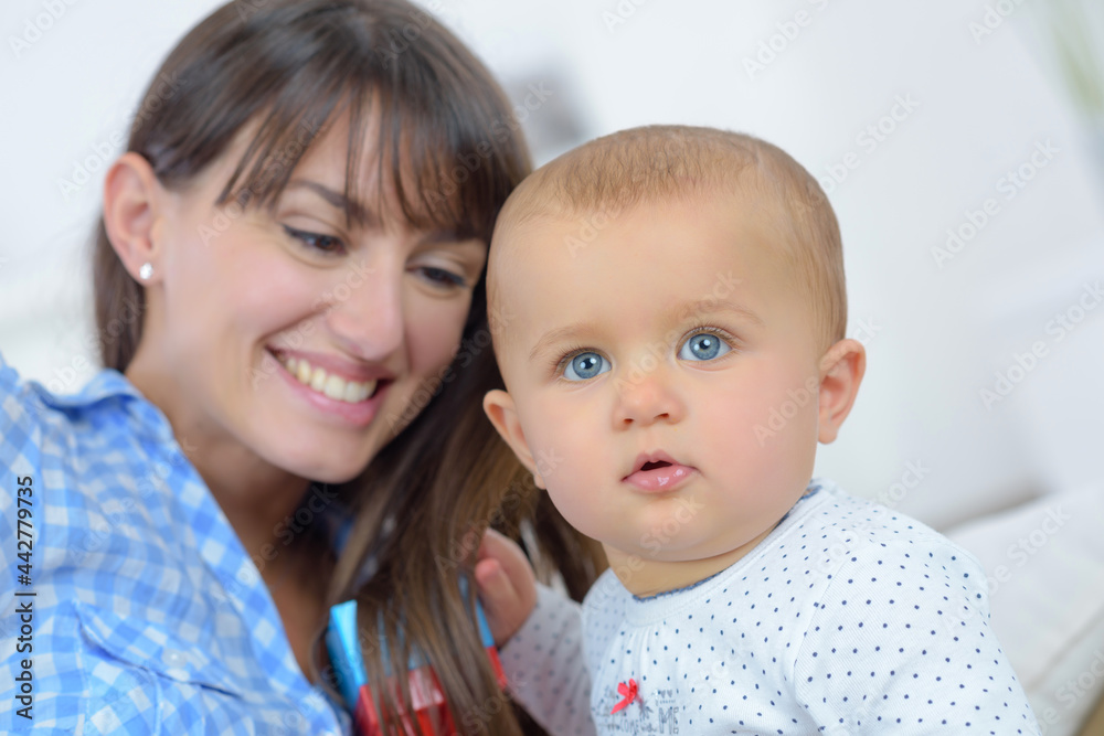 closeup of mother and infant
