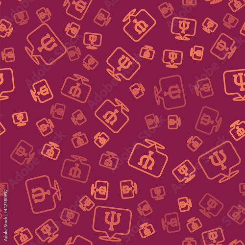 Brown line Psychology icon isolated seamless pattern on red background. Psi symbol. Mental health concept, psychoanalysis analysis and psychotherapy. Vector