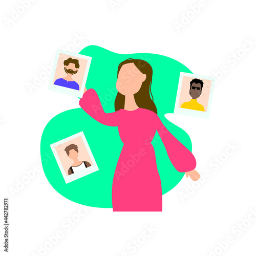 Illustration design girl search boyfriend isolated on white background