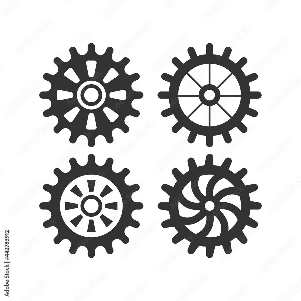 Set of silhouette gear design vector isolated on white background