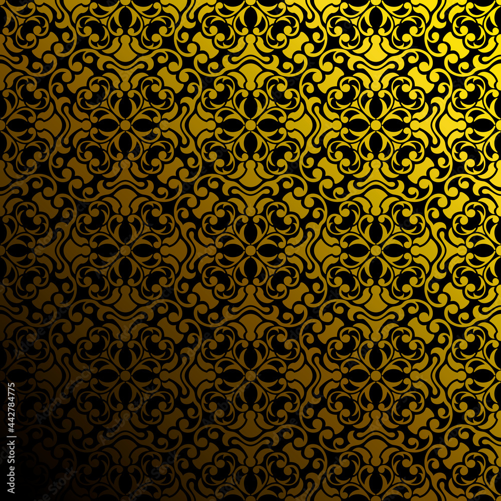 Gold abstract geometric pattern texture on a black background. Vector illustration