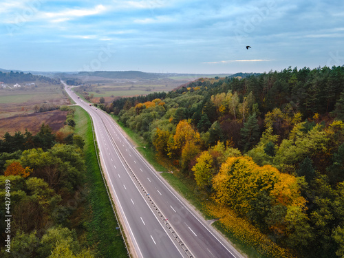 aerial view of autumn highway