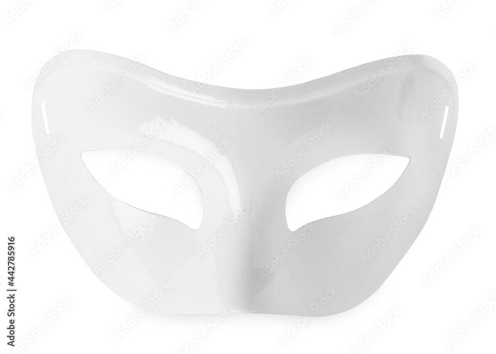 Plastic theatre mask isolated on white, top view Plastic theatre mask isolated on white, top view