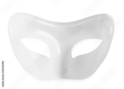 Plastic theatre mask isolated on white, top view