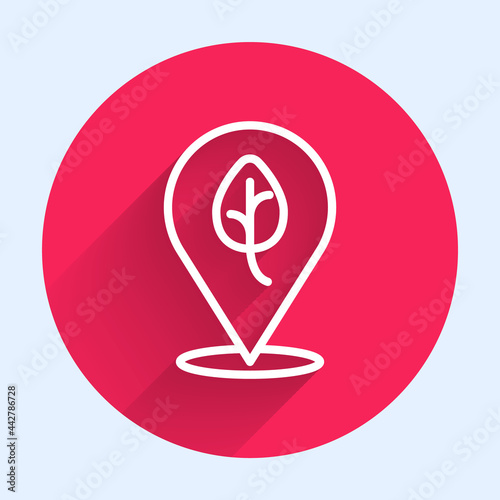 White line Vegan food diet icon isolated White line background. Organic, bio, eco symbol. Vegan, no meat, lactose free, healthy, fresh and nonviolent food. Red circle button. Vector