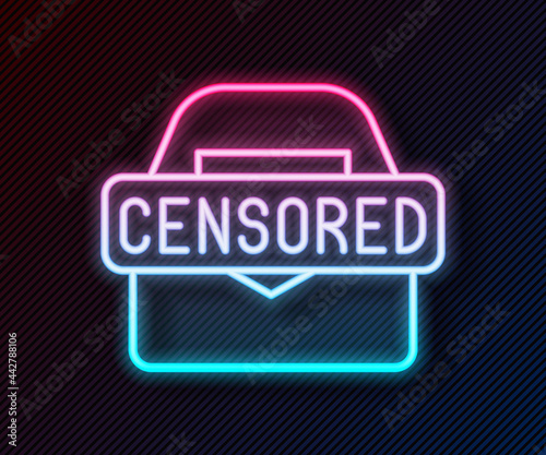 Glowing neon line Censored stamp icon isolated on black background. Vector