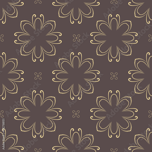 Floral vector ornament. Seamless abstract classic background with flowers. Pattern with repeating floral elements. Golden ornament