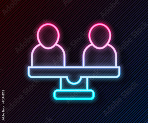 Glowing neon line Gender equality icon isolated on black background. Equal pay and opportunity business concept. Vector