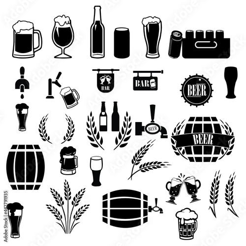Beer vector set - bottle, glass, pint