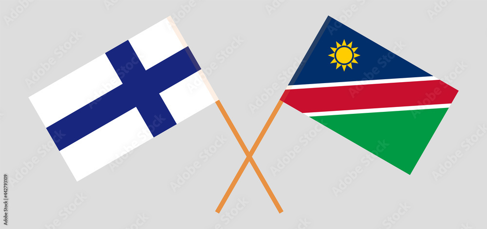 Crossed flags of Finland and Namibia. Official colors. Correct proportion