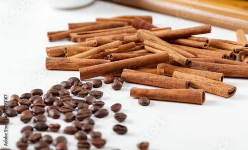 coffee and cinnamon, aromatic real coffee beans