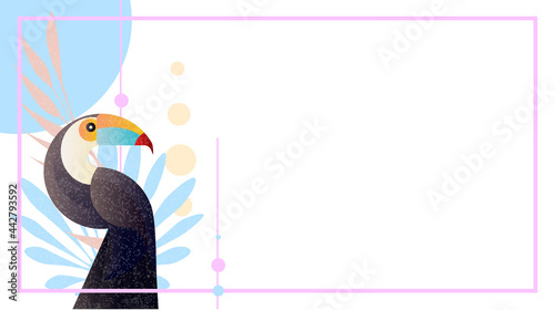 Abstract jungle!  Vector decorative illustration of a tropical bird - toucan. Hand drawn geometric art for poster, postcard, fabric, packaging, templates. EPS10