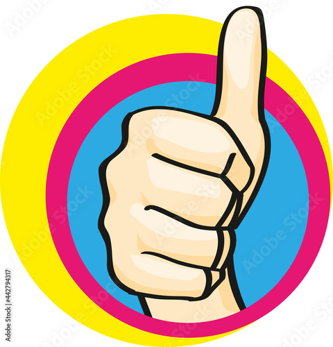Colorful thumb up hand gesture illustration as a sign of agreement or okay. Vector illustration. 