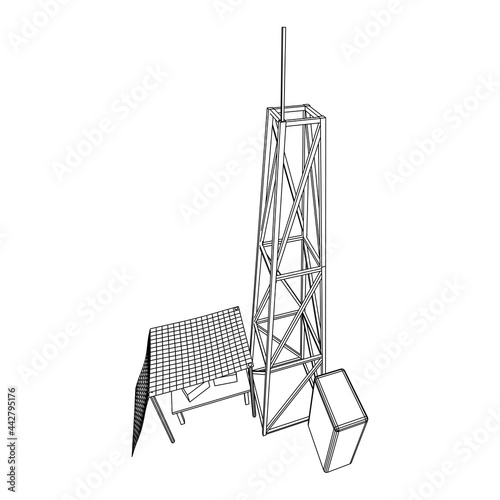 Antenna. Telecommunications signal transmitter radio tower. Communications concept. Wireframe low poly mesh vector illustration