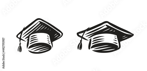 Student graduation hat symbol. High school, college icon