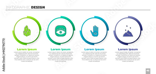 Set Magic stone, Masons, Hamsa hand and powder. Business infographic template. Vector
