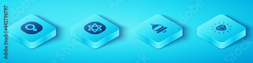 Set Isometric Venus, Tarot cards, Diamond and Ringing alarm bell icon. Vector