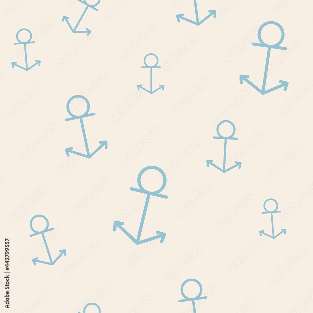 Seamless marine pattern, turquoise anchors on a beige background Seamless marine pattern, turquoise anchors on a beige background