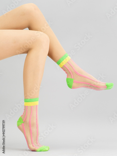 socks with pink and green stripes