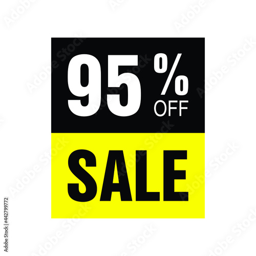 95% off. Yellow and black banner with ninety-five percent discount for mega big sales.