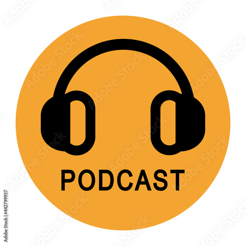 Logo of podcast. Sigh of headphone. Vector illustration.