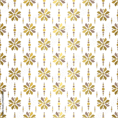 Gold and white seamless pattern with geometric ornament. Traditional Arabic  Indian motifs. Great for fabric and textile  wallpaper  packaging or any desired idea.