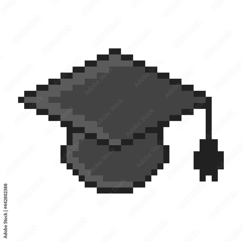 Graduation cap icon pixel art concept illustration