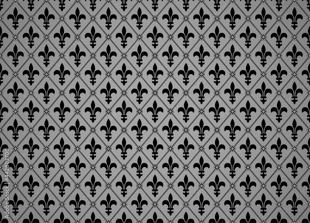 Flower geometric pattern. Seamless vector background. Black and gray ornament