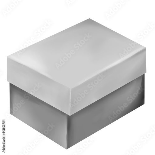 Digital illustration. Gray shoe box. Storage. Dishes for a drink. Isolated on a white background.