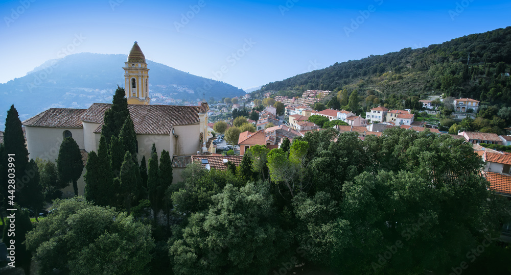 Church and village of la turbie on the french riviera