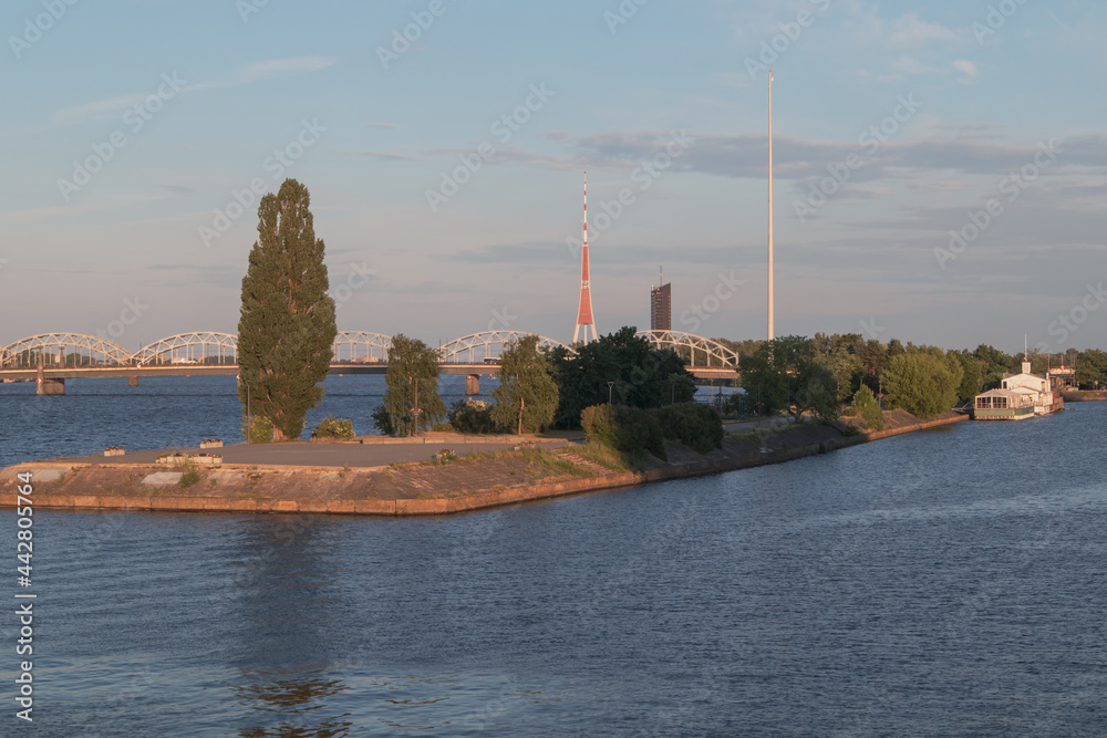 Fototapeta premium AB dam on the river Daugava in the city of Riga