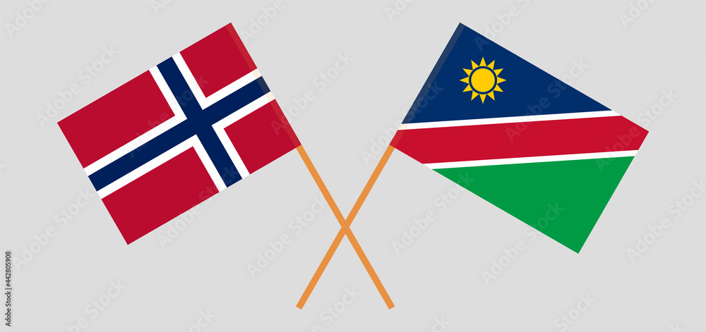 Crossed flags of Norway and Namibia. Official colors. Correct proportion