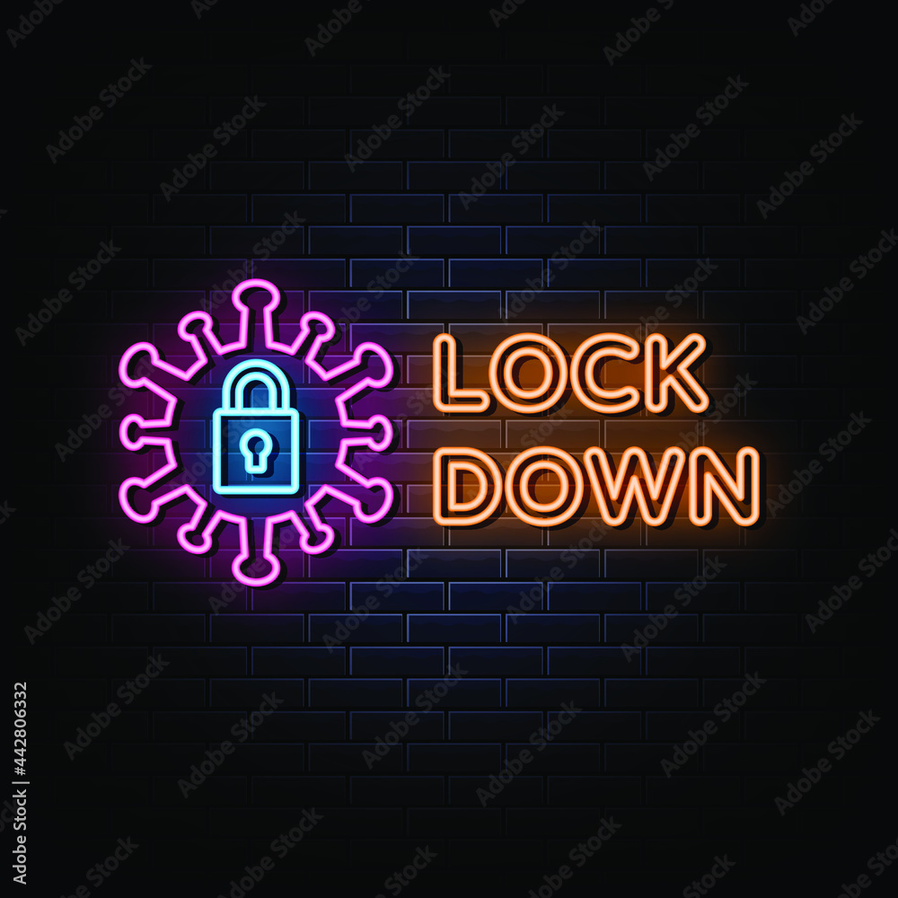 Obraz premium Lock down neon sign vector. sign symbol