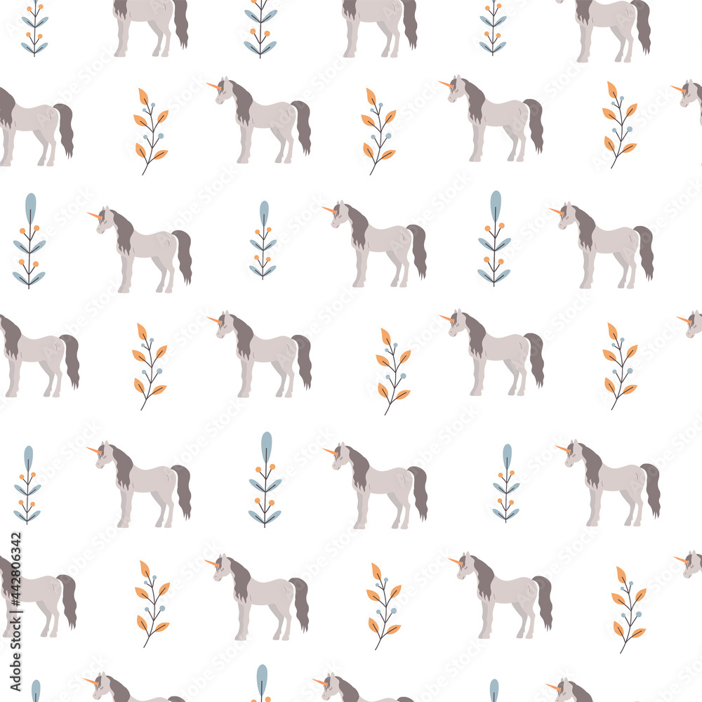 Seamless texture, unicorns on the background of plants . Design for textile, wallpaper. Seamless texture, unicorns on the background of plants . Design for textile, wallpaper.
