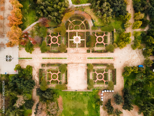 Top view of the araucano park in santiago de chile with its gardens in the morning. photo