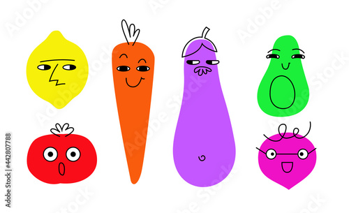 Colorful bright vegetables with eyes spot with lines