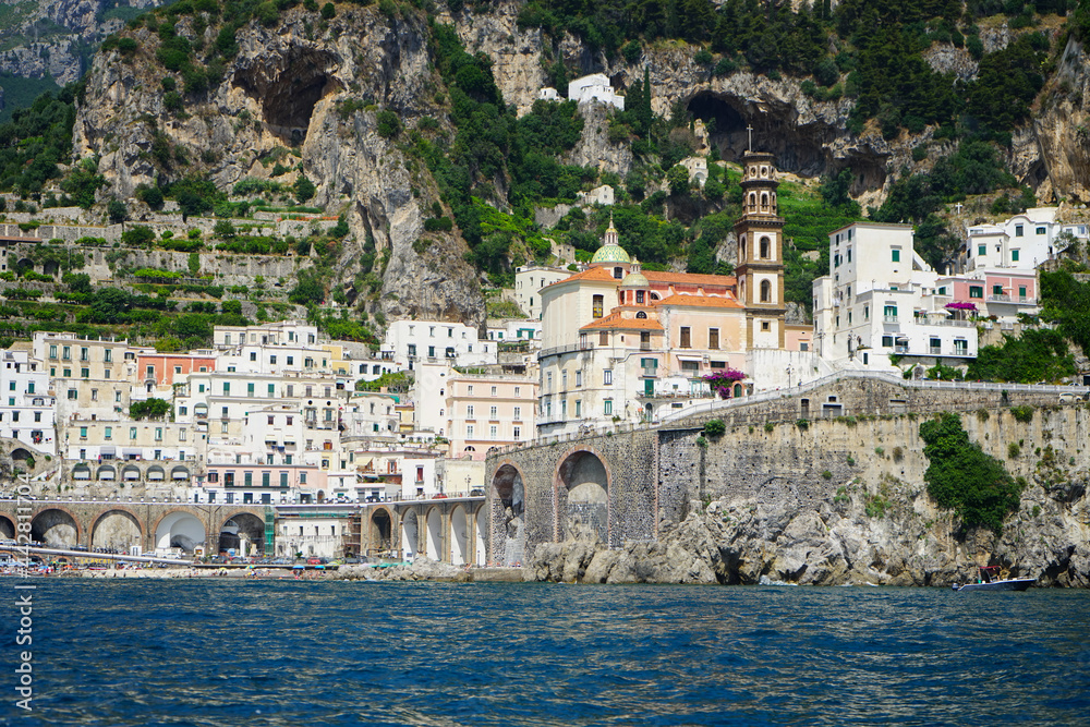 Amalfi view from the coast on a summer day, Amalfitan Coast, Salerno, Campania, Italy
