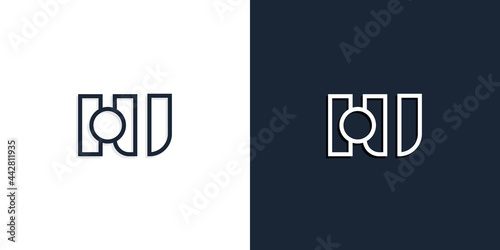 Abstract line art initial letters HU logo.