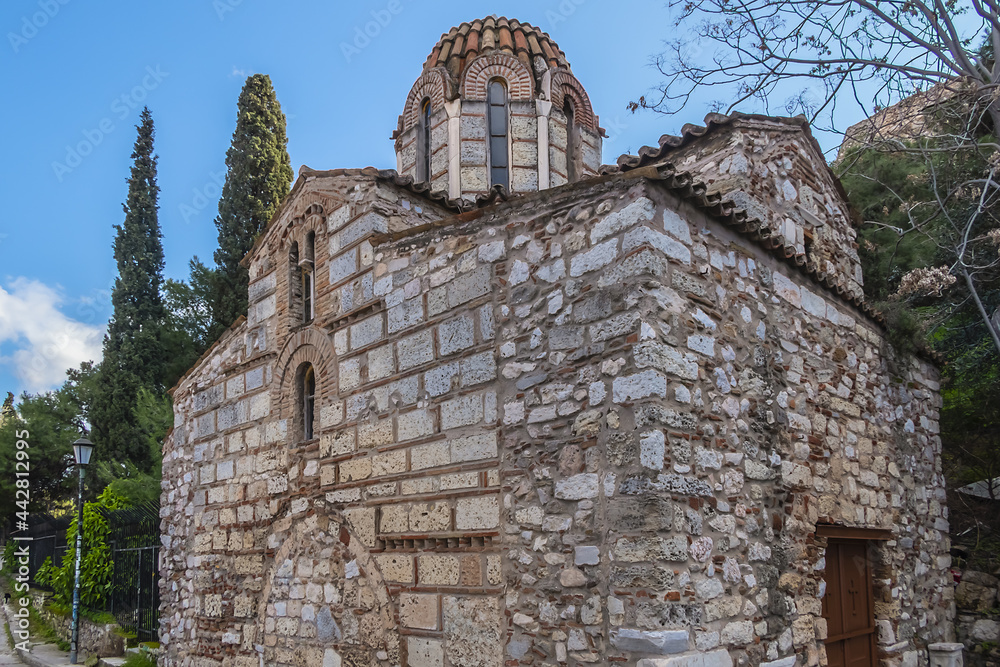 Fototapeta premium Church of Metamorphosis. XI century Byzantine tetrastyle cross-in-square church, dedicated to Transfiguration of Saviour or Sotirakis (Small Savior) because of its small size. Athens, Greece.