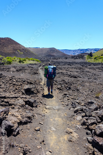 Hiking in the crater / Dormant volcano, Haleakala National Park, Maui island, Hawaii