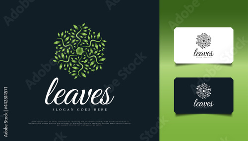 Circular Green Leaf Logo Design  Suitable for Spa  Beauty  Florists  Resort  or Cosmetic Product Identity