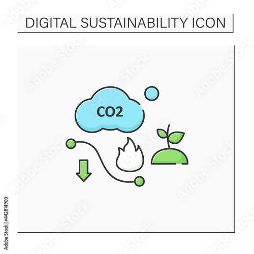 Carbon efficient color icon.Minimum feasible carbon emissions.Low air emissions.Climate change.Negative impact on environment.Digital sustainability concept.Isolated vector illustration
